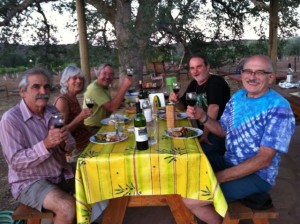 Shiraz 2014 harvesters feasting in the vineyard after the harvest.